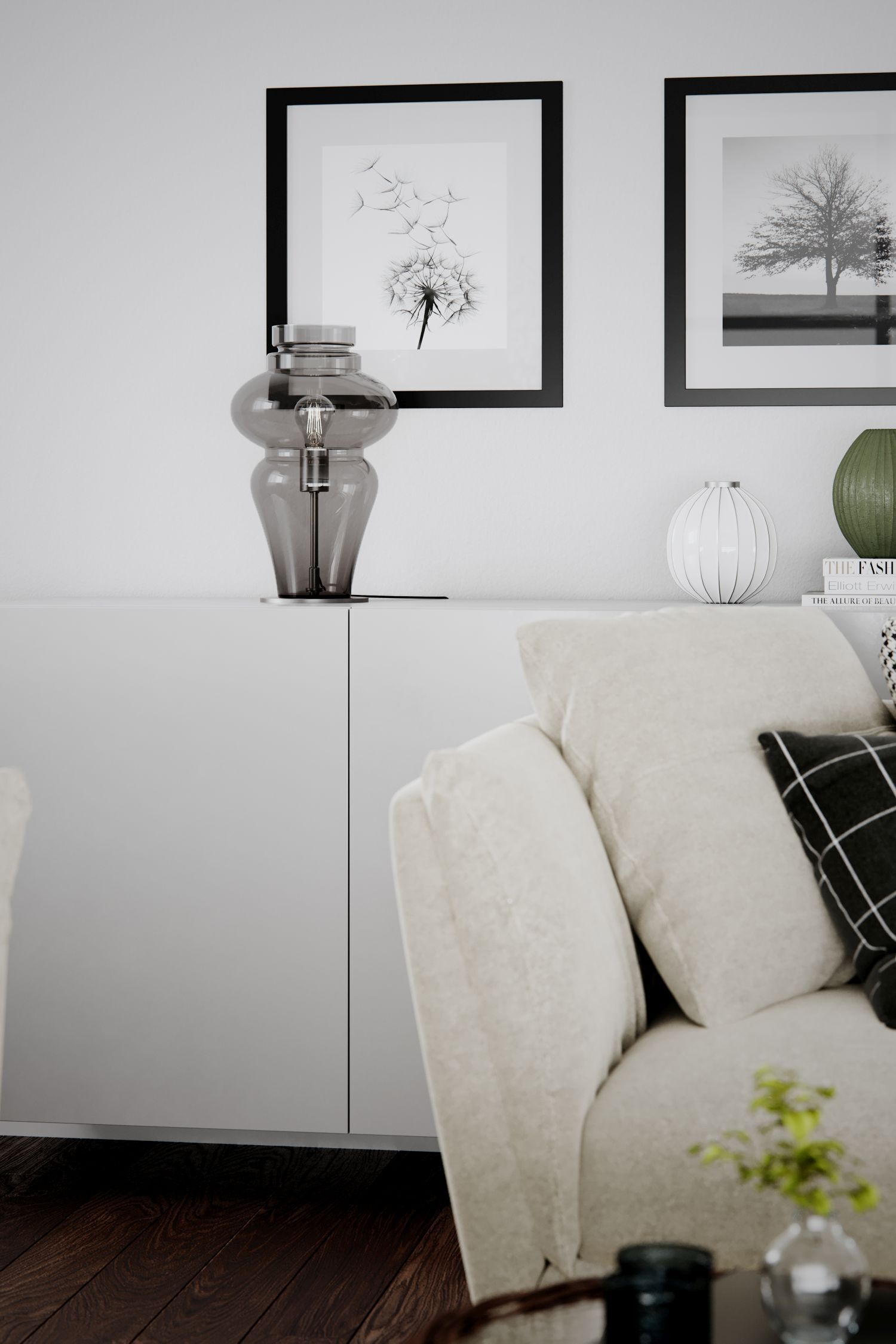 Tischleuchte Rauchglas Metall 40,6 cm E27 Kabelschalter Dekorvase, Tischvase, Glass Vase, Wohnzimmerdeko, Kunstobjekt