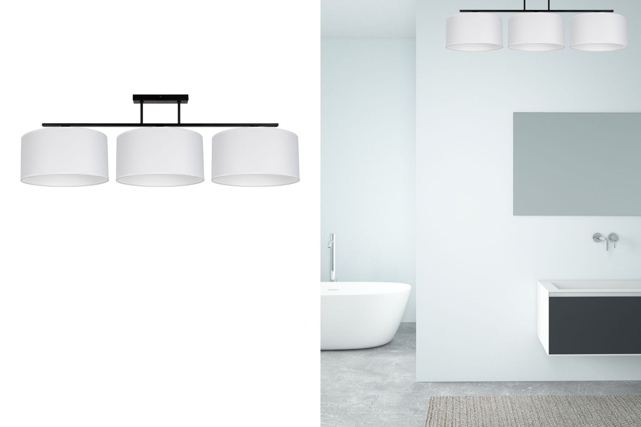 Blendarme Deckenleuchte Stoff Schwarz Weiß E27 3-flmg Baden