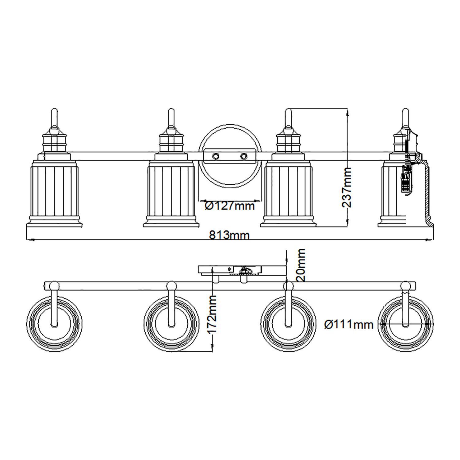 Wandlampe Bad groß 91,3 cm lang mit G9 LED 3000 K