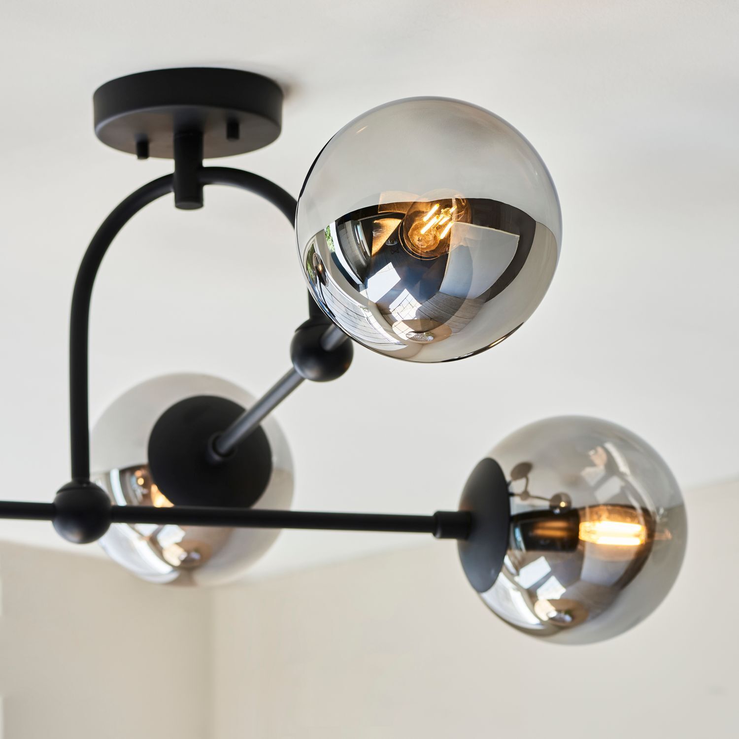 Deckenlampe Metall Rauchglas B: 70,5 cm Schwarz Grau 4x E14