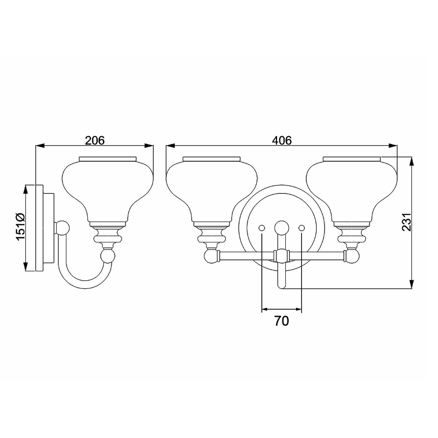 Wandlampe Bad Metall Glas 40,6 cm breit IP44 mit 2x G9 LED