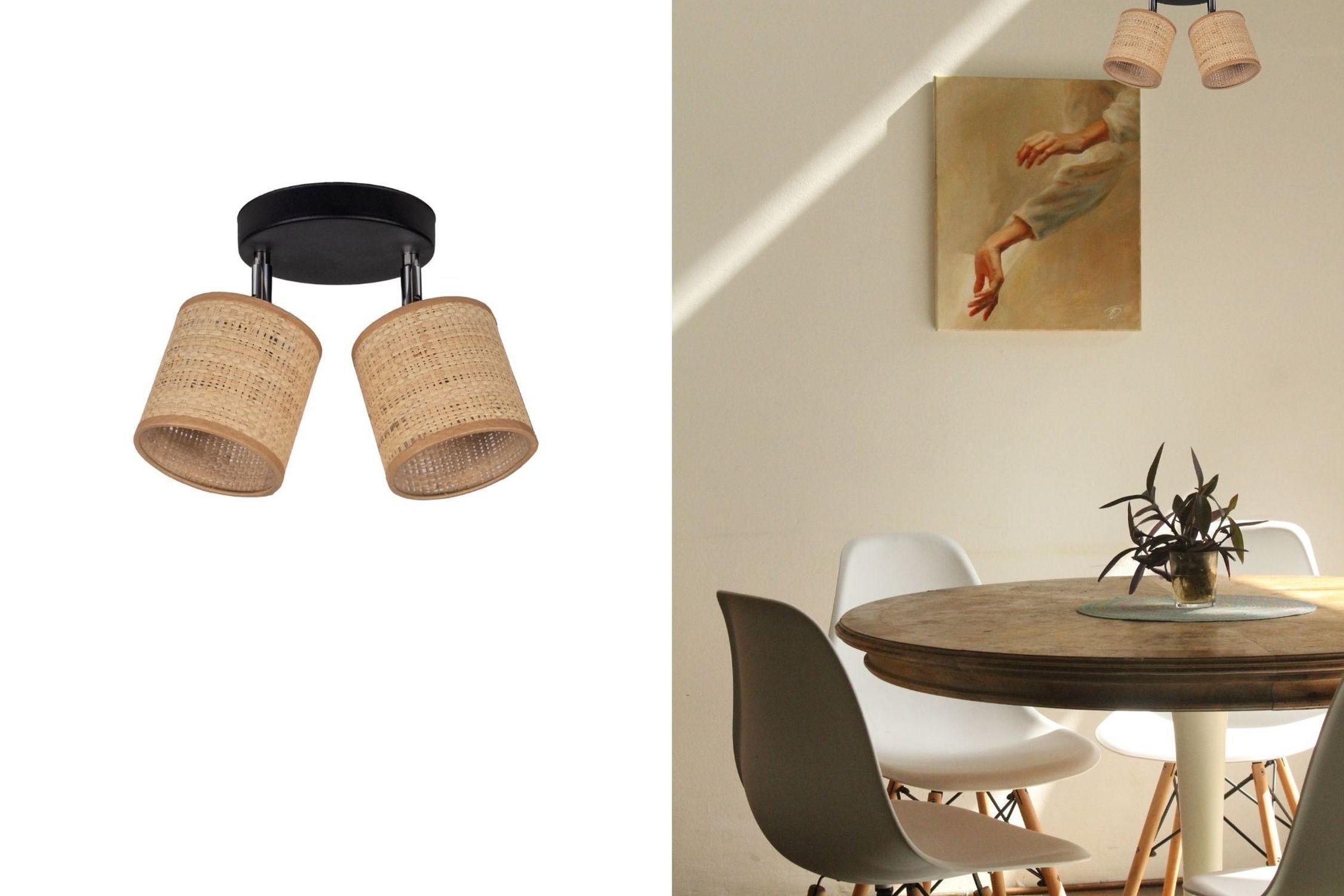 Flexibler Deckenstrahler Stoff blendarm Braun 2-flammig deckenlampe, rattan, zweiflammig, hängelampe, holzoptik