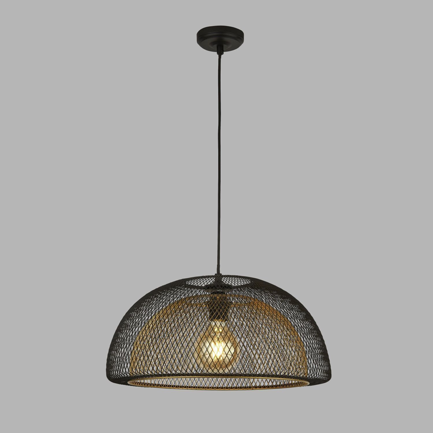 Hängeleuchte Metall E27 D: 45,5 cm in Schwarz Gold