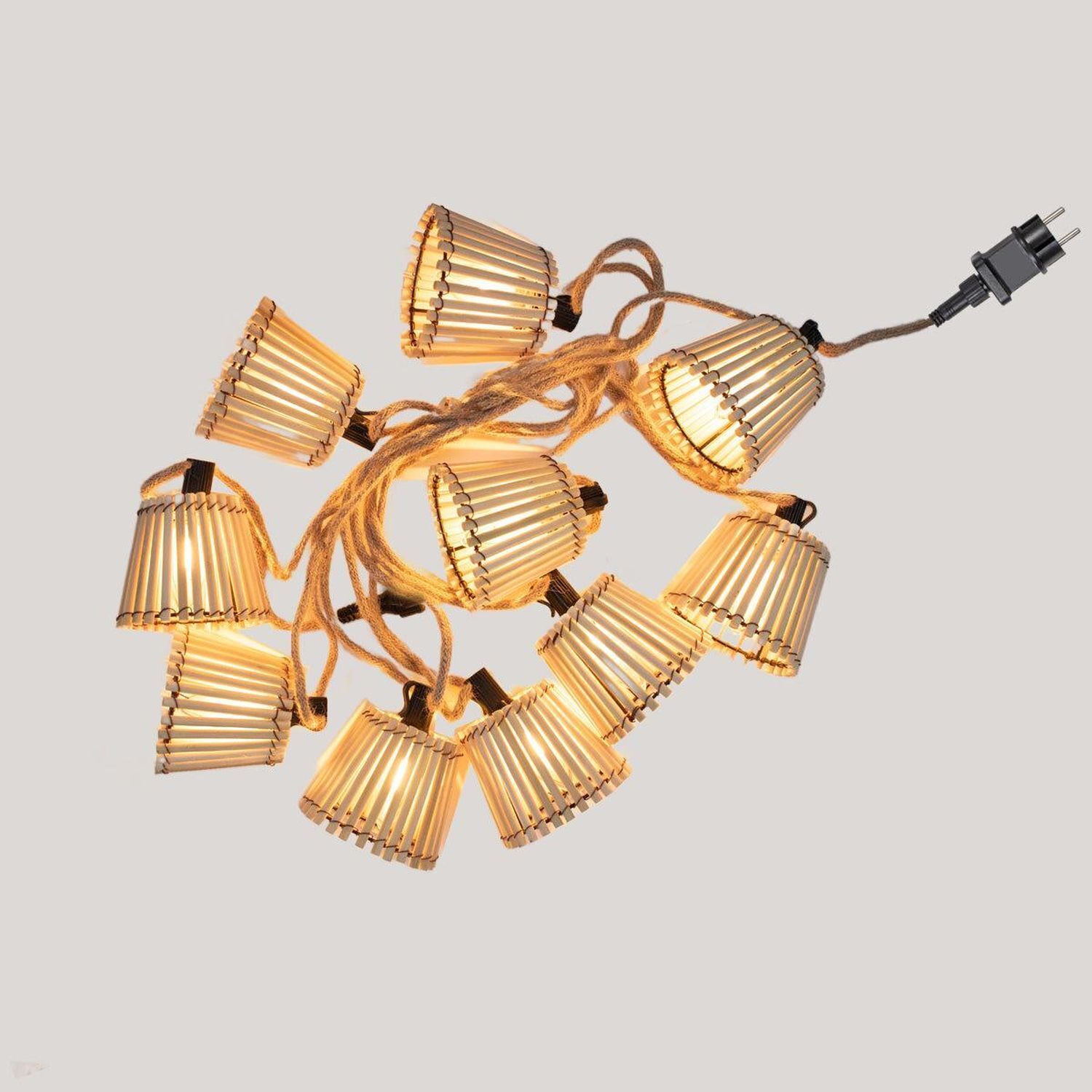 LED Lichterkette mit Stecker 5m IP44 2200K Bambus Outdoor Lampe, Kronleuchter
