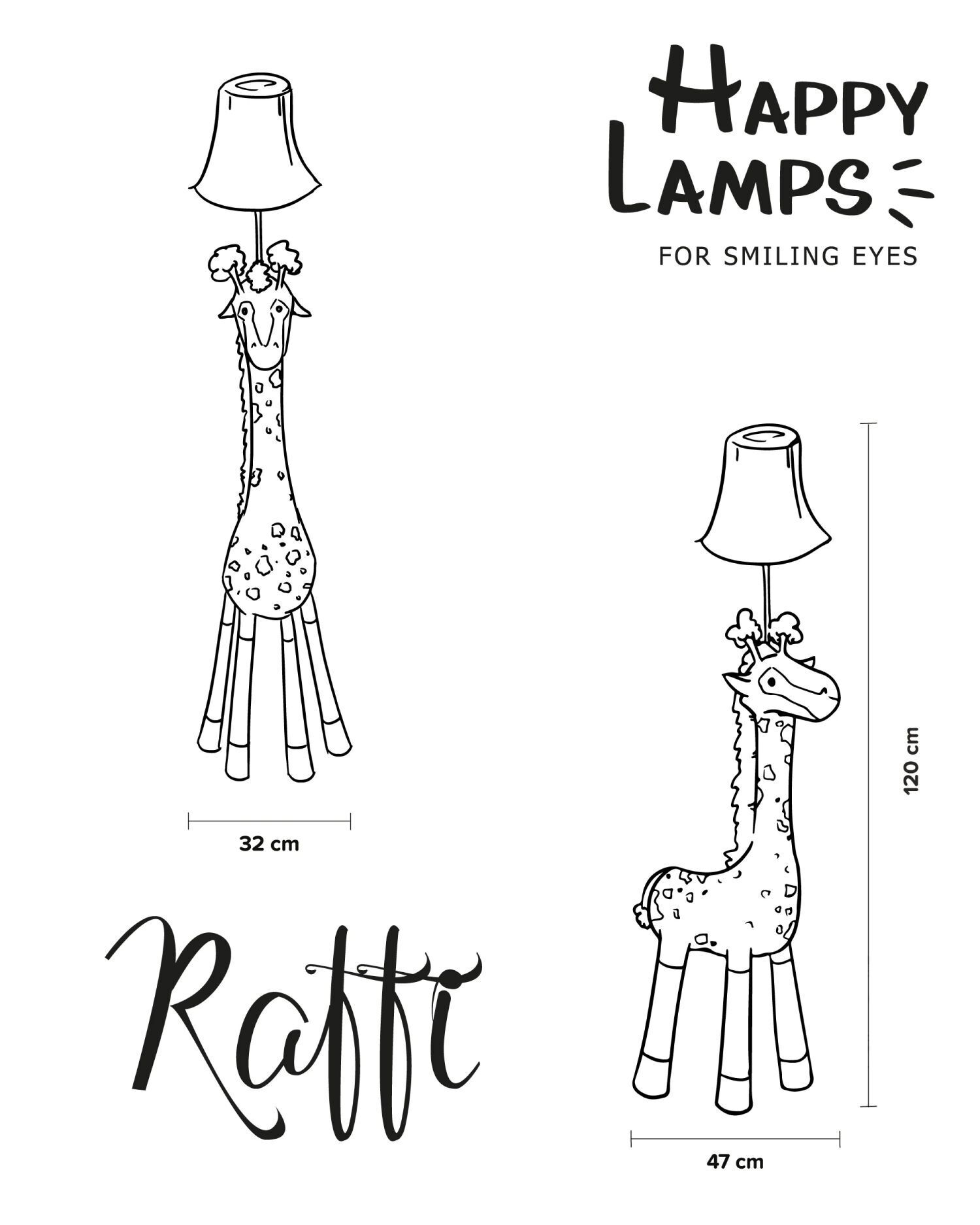 Kinderleuchte Giraffe 126 cm Braun Beige Weiß vegan LED Lampe, Tischlampe