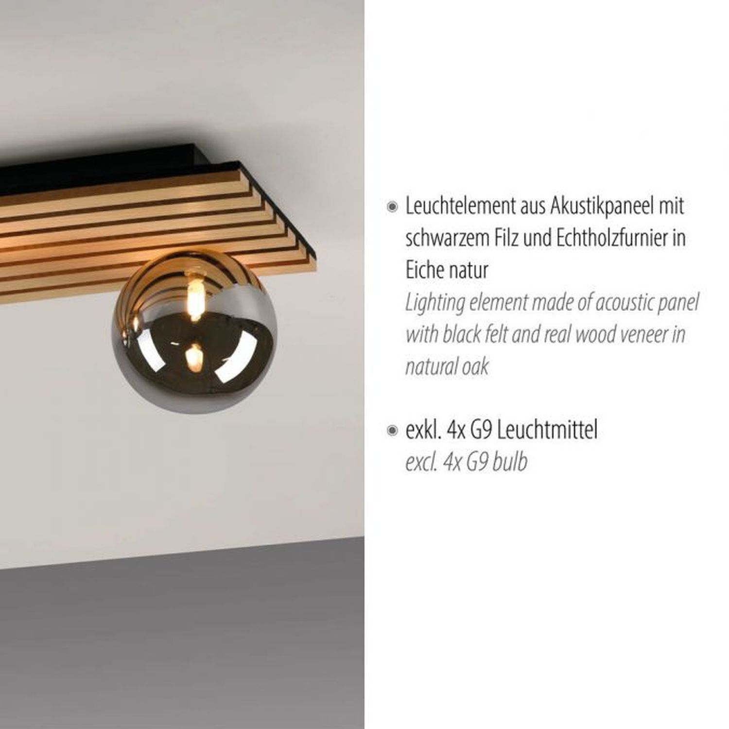 Wohnliche Deckenlampe Glaskugeln Holz G9 80 cm Natur Beleuchtung, Deckenleuchte, Leuchte