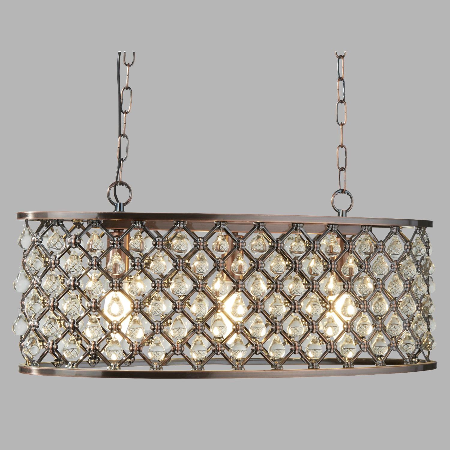 Hängelampe Kristall B: 60 cm 3x E14 in Kupfer antik