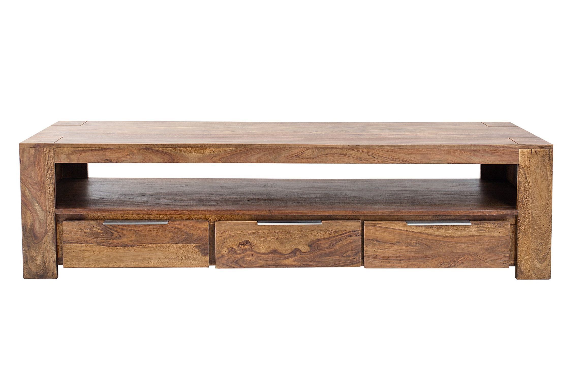TV Lowboard Holz Sheesham 170 cm breit Schubladen großes Fach