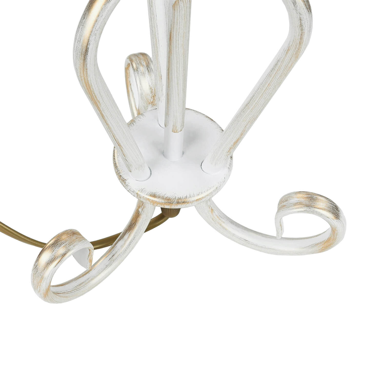 Nachttischlampe Shabby Gold Weiß Stoff Schirm 45cm Rauchrohr, Mobiliar