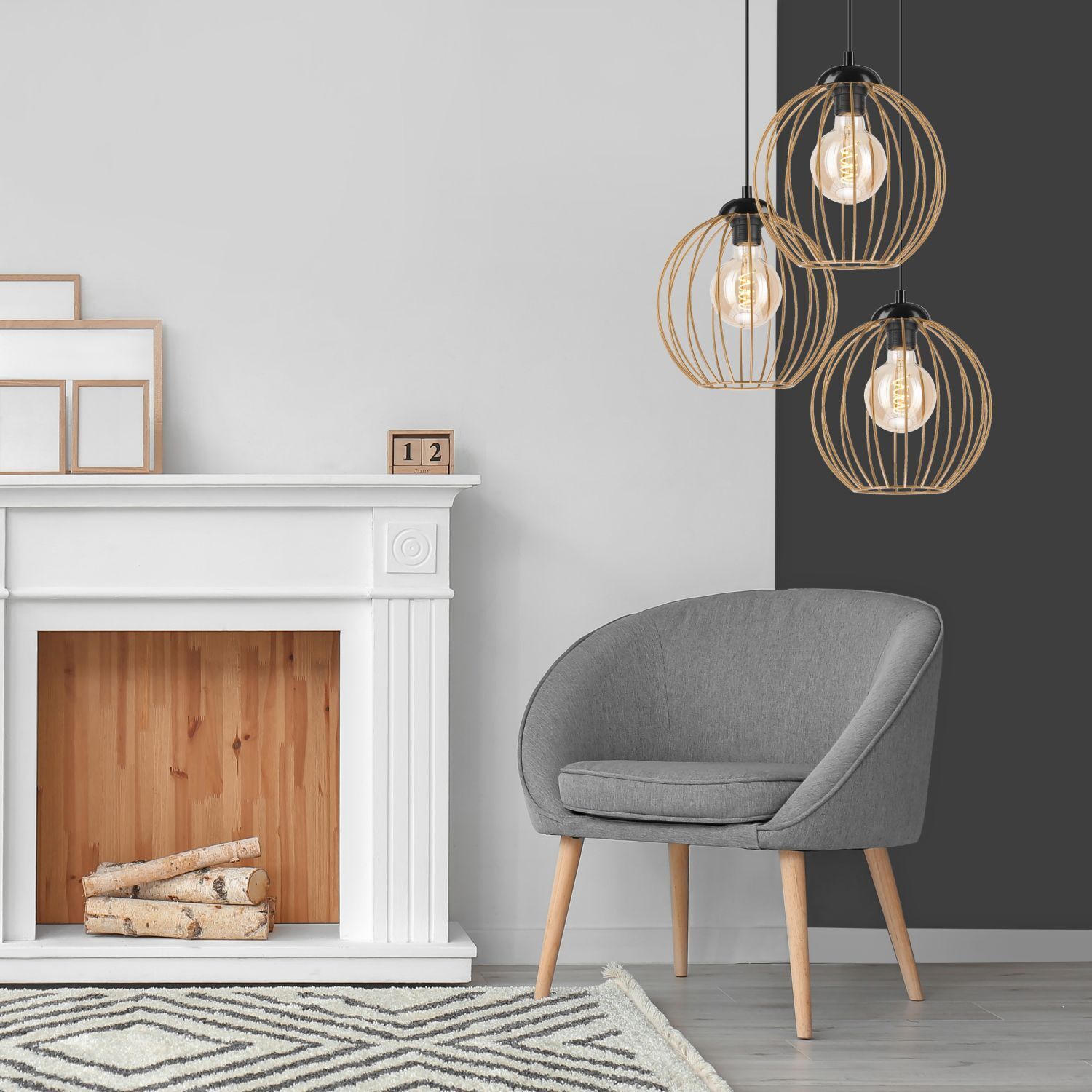 Hängelampe Schwarz Braungold Ø 50 cm Metall cm verstellbar Drinnen, Innenarchitektur, Lampe