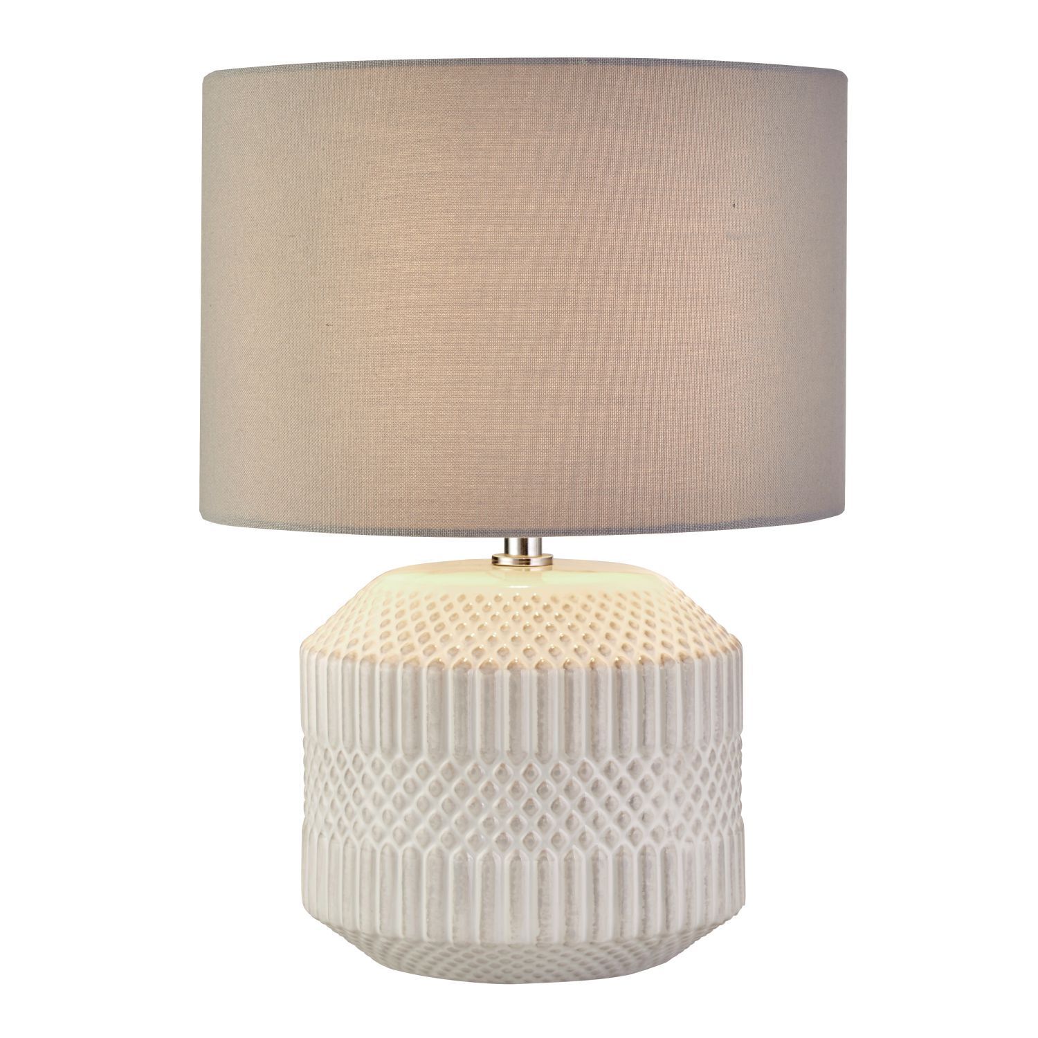 Tischlampe Weiß Grau E14 37,5 cm Ø 27 cm Keramik Stoff