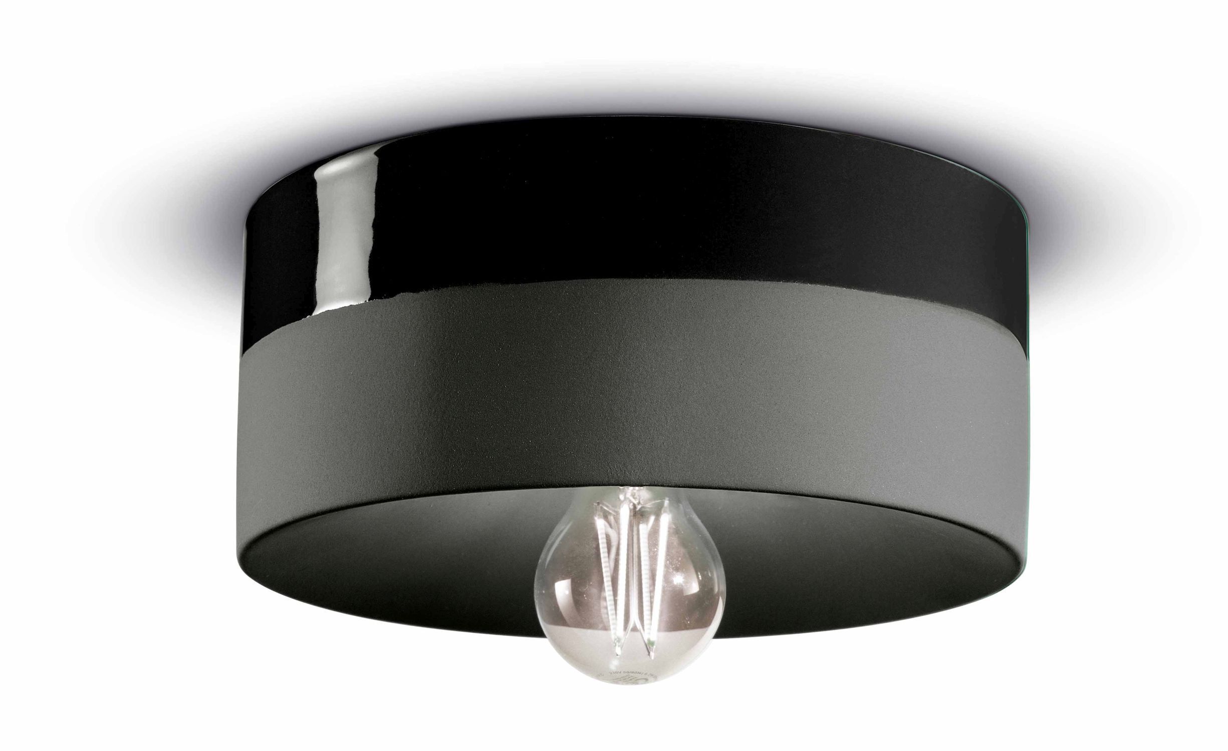 Deckenlampe Keramik E27 D: 25 cm rund Schwarz Retro
