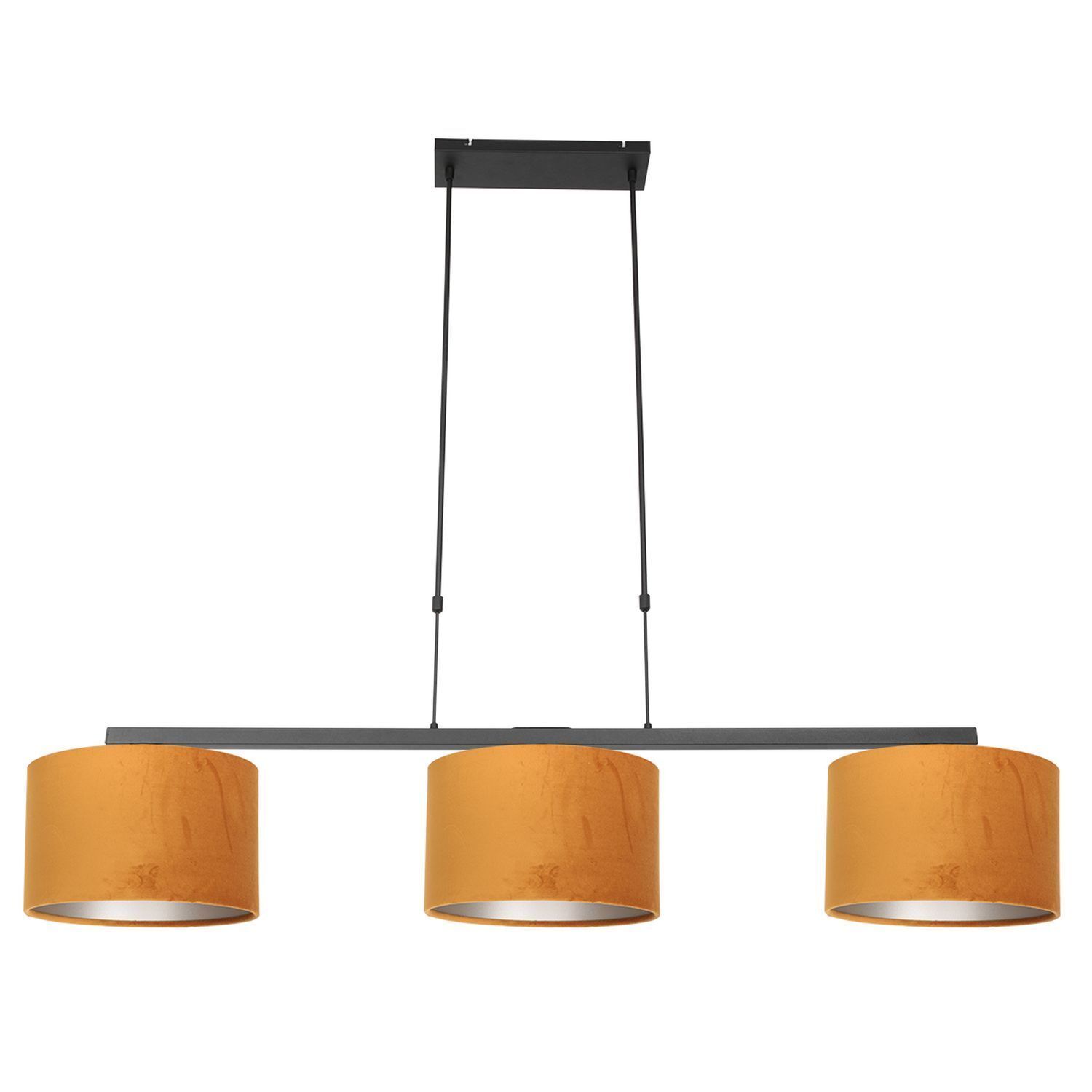 Hängelampe Metall Stoff in Schwarz Gold 140 cm 3-flmg