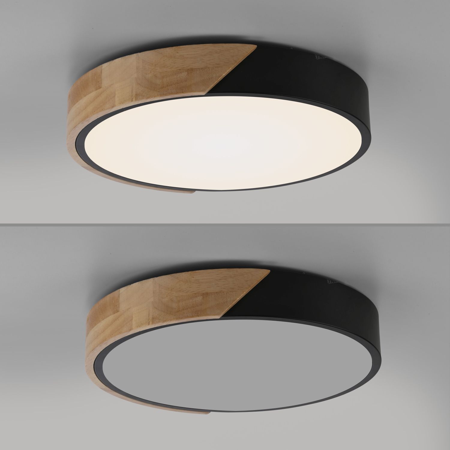 Runde LED Deckenlampe Holz Ø32 cm Schwarz Natur 2520 lm