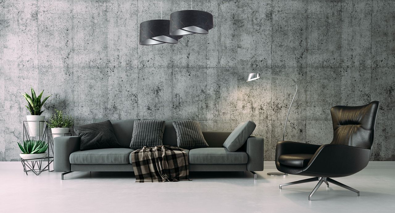 Hängeleuchte Schwarz Silber E27 D: 50 cm Stoff Velours Optik