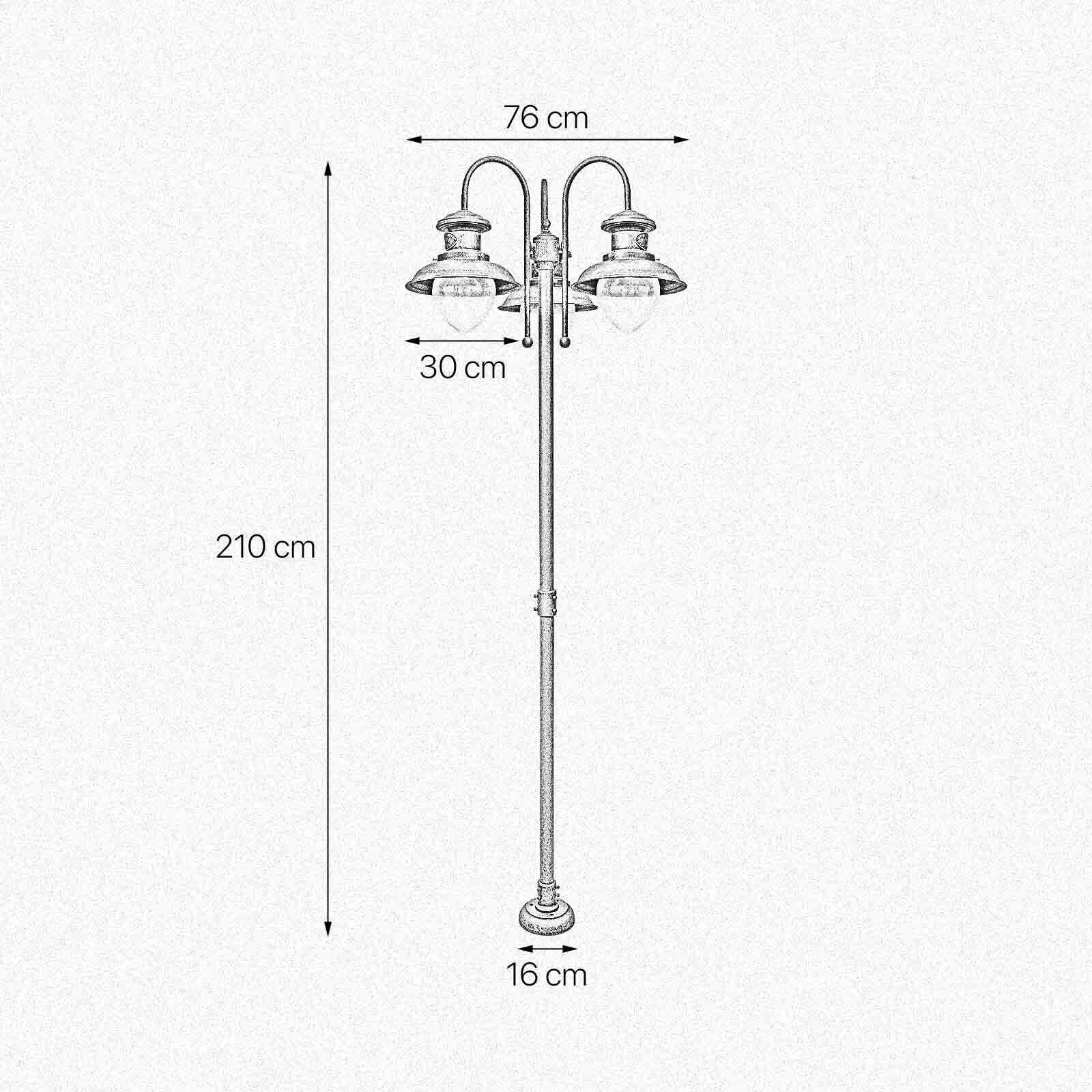 Wegeleuchte 3-flammig IP44 E27 210 cm Messing Glas
