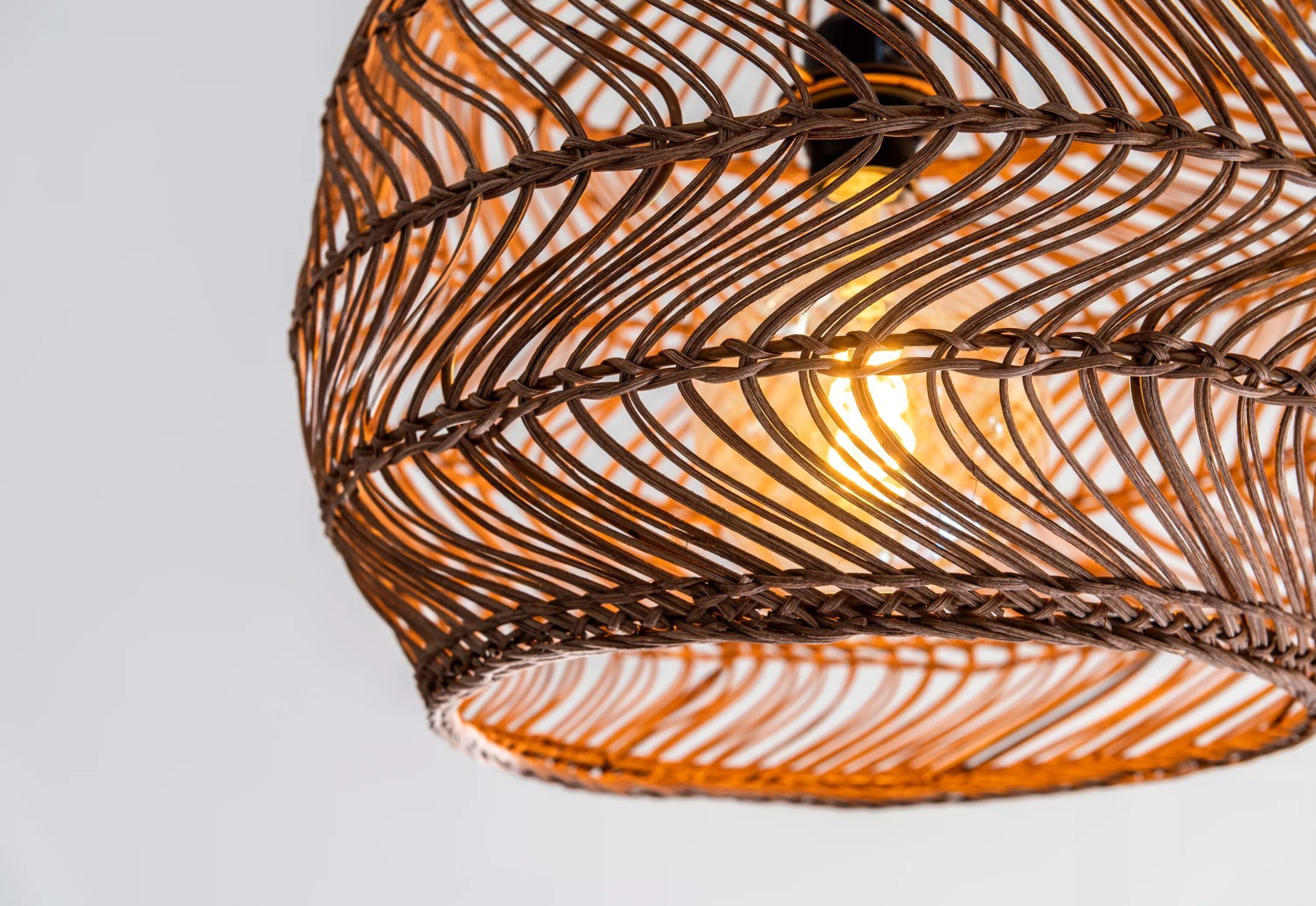 Natürliche Pendelleuchte Rattan Ockergelb Ø40 cm rund Lampe, Kunst, Kunsthandwerk