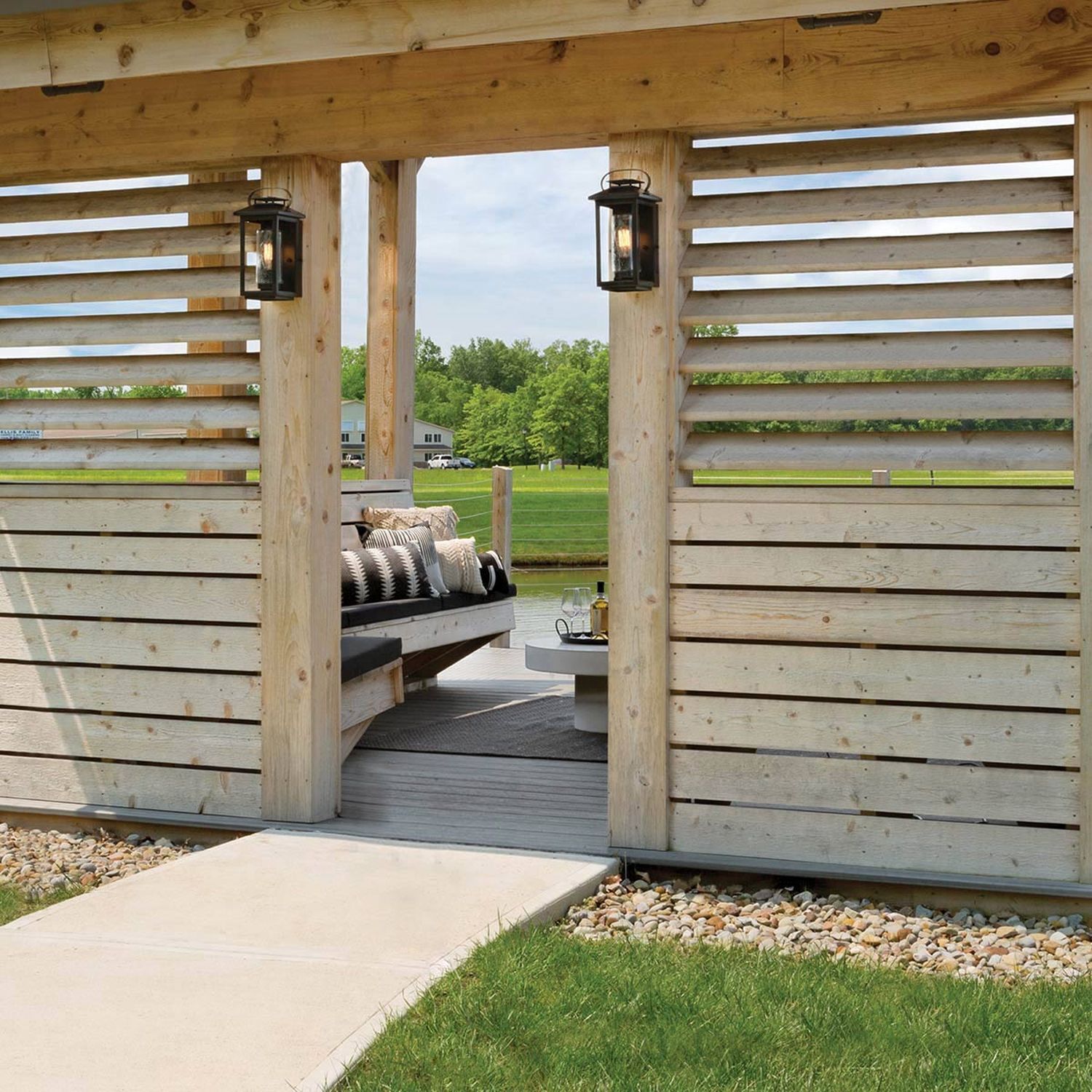 Außenwandleuchte E27 35,5 cm hoch IP44 Schwarz outdoor lounge, gazebo, wood slat wall, lanterns, patio furniture