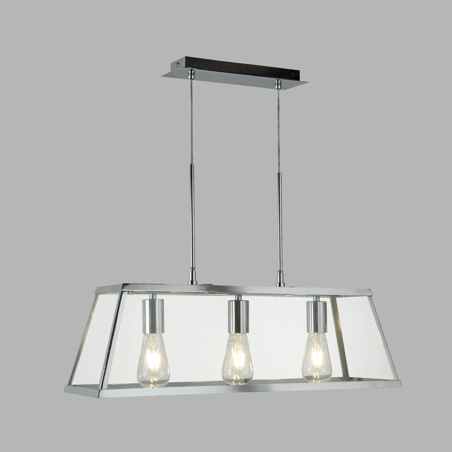 Pendelleuchte 3-flammig Chrom Klar E27 Glas Metall