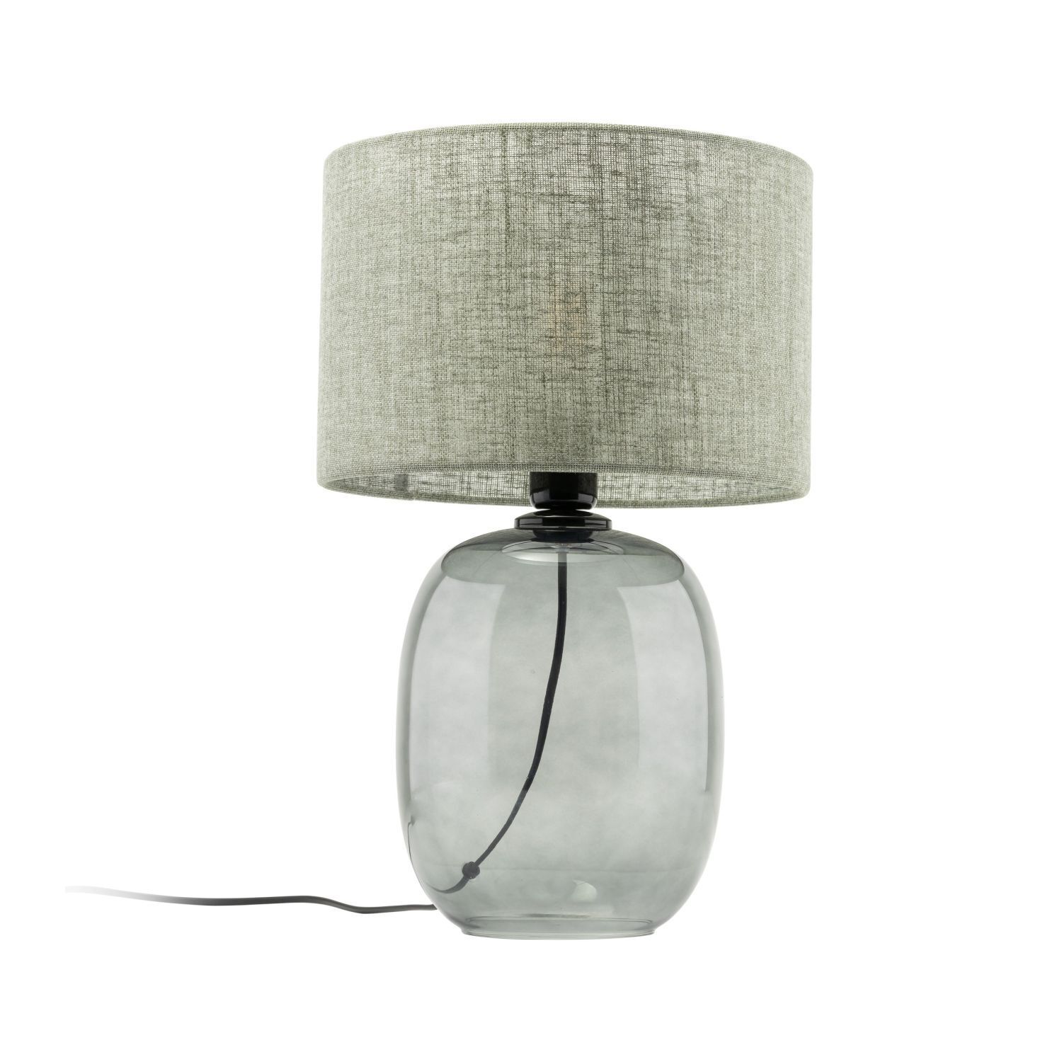 Tischleuchte Rauchglas Stoff E27 H: 48 cm Ø 30 cm Grau Grün