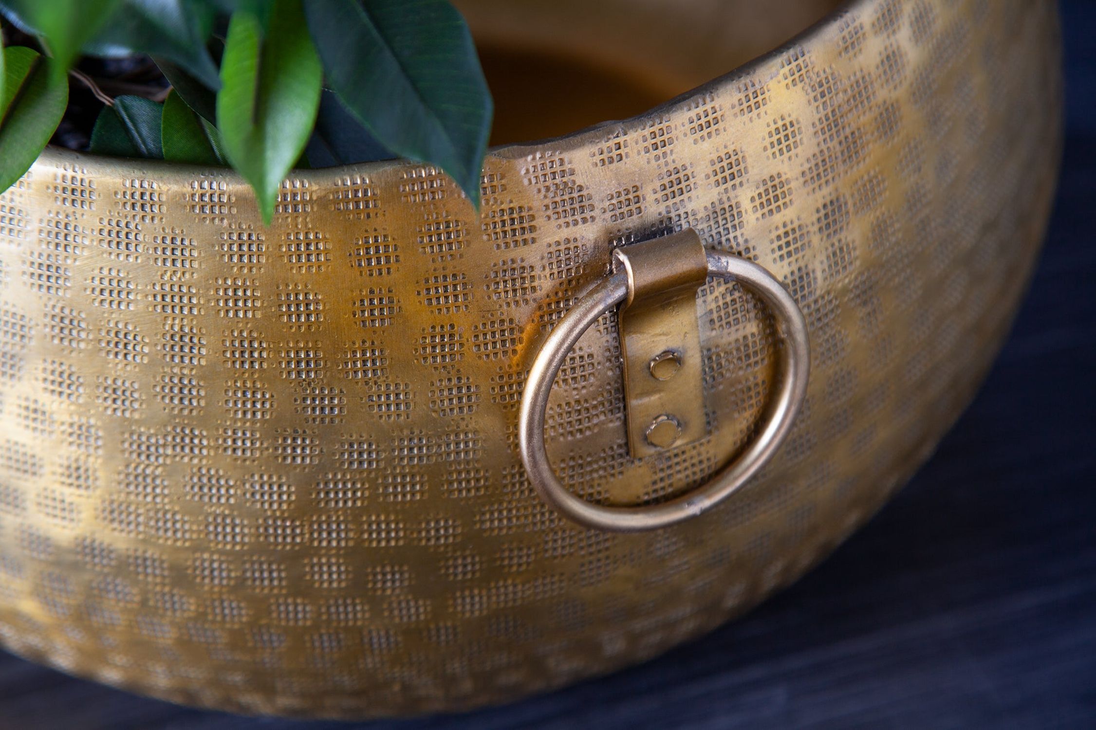 Übertopf 2er Set Metall in Gold Handarbeit Hammerschlag Zubehor