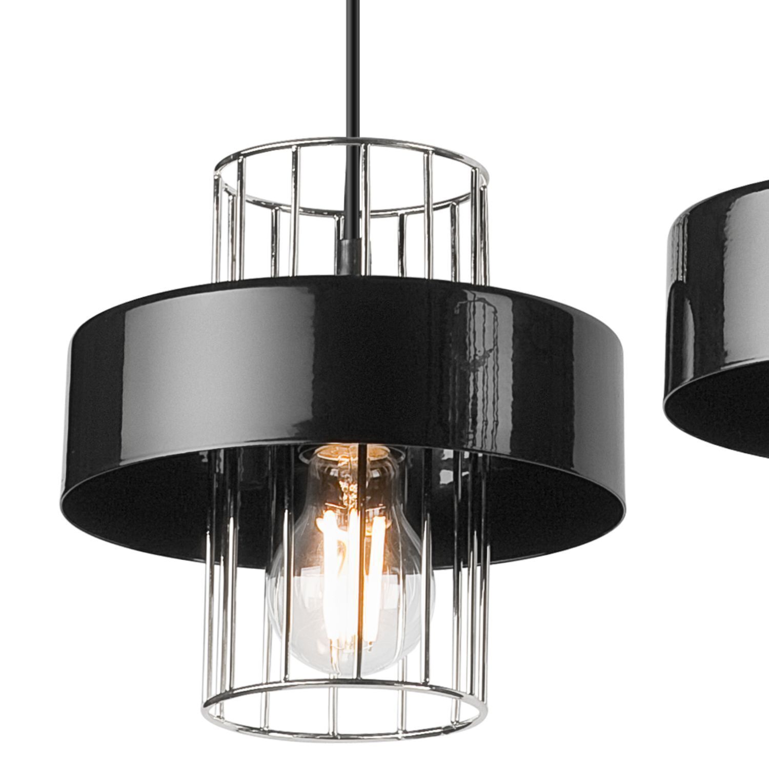 Hängelampe Modern Metall 2-flammig Schwarz Chrom E27 AFINA Leuchter, Lampe