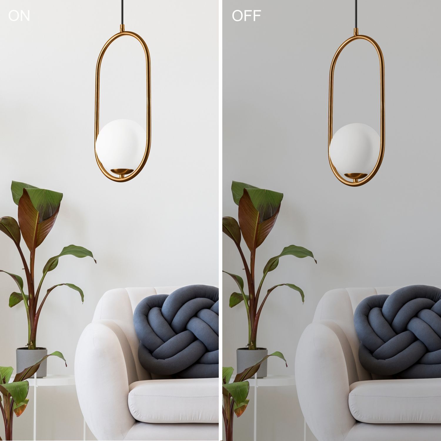 Hängelampe Glaskugel Metall in Messing Weiß G9 bis 5 W Pflanze