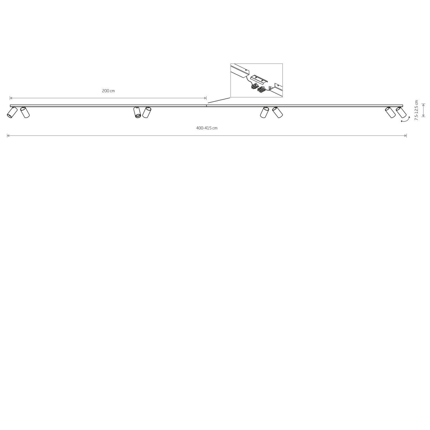 Deckenspot 8-flammig Schwarz 400 cm lang XXL GU10 verstellbar