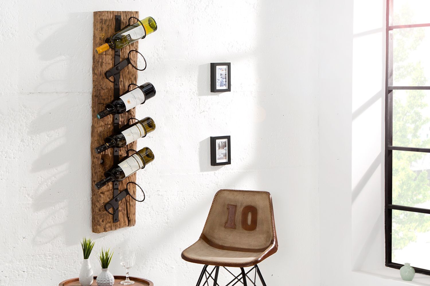 Weinregal Teakholz Metall 10 cm in Natur