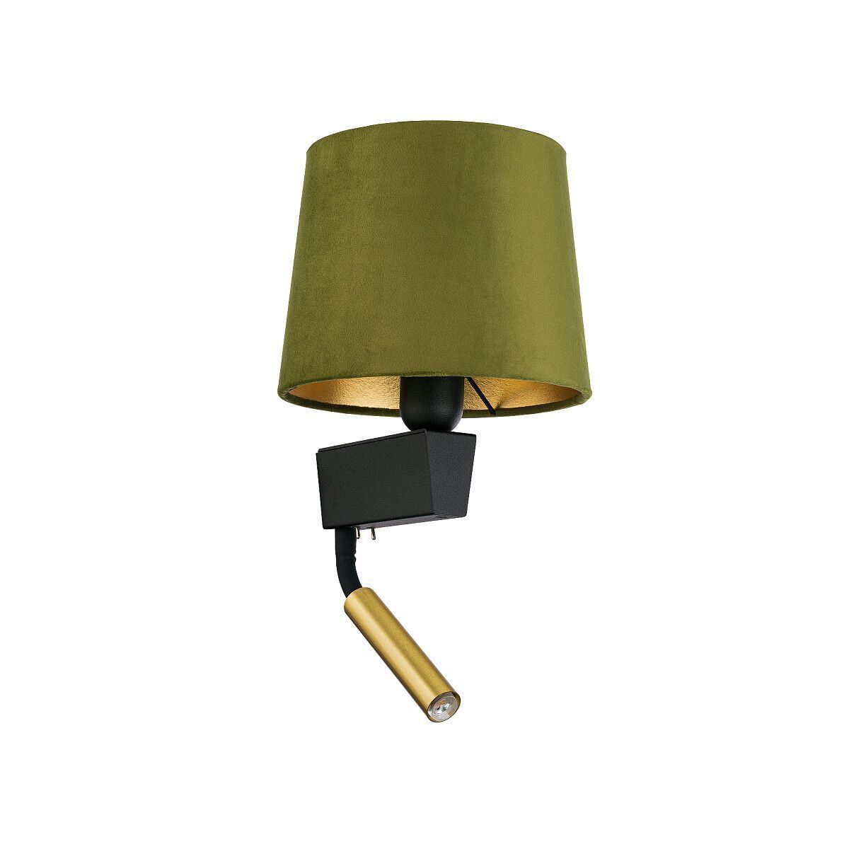 Wandleuchte, Wandlampe, Grün, Samt-Lampenschirm, Gold-Akzent