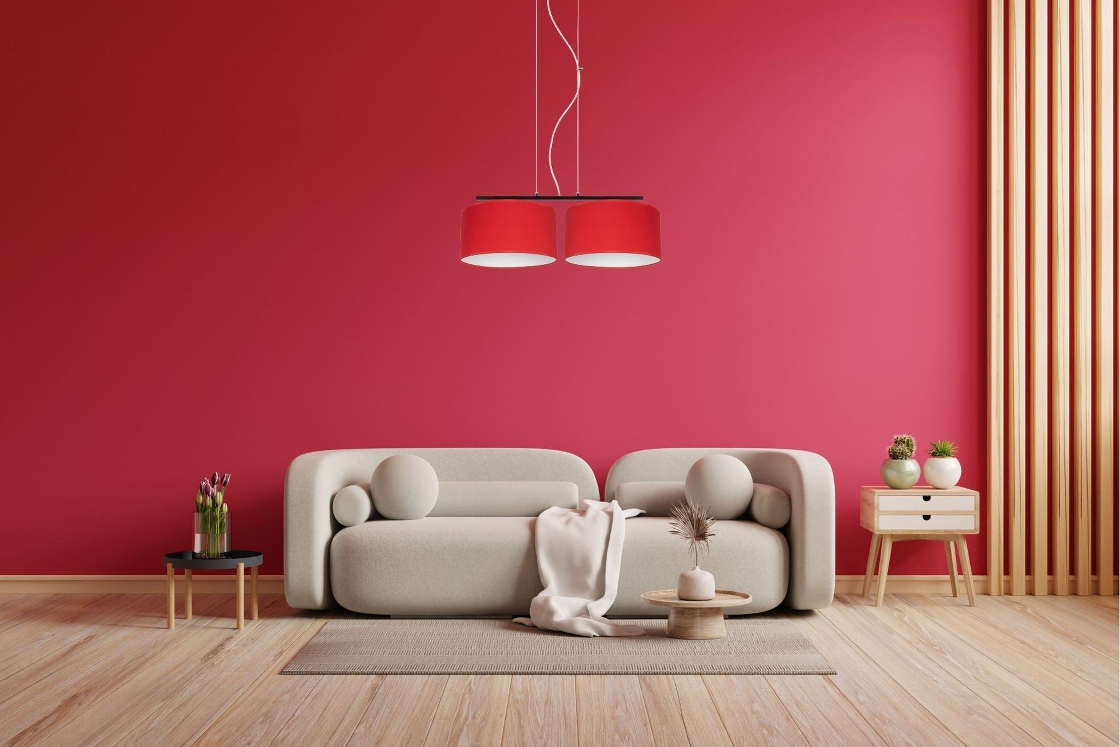 Stoff Pendelleuchte blendarm Rot Weiß E27 70 cm lang sofa, Wohnzimmer, rote Wand, Pendelleuchte, Couchtisch