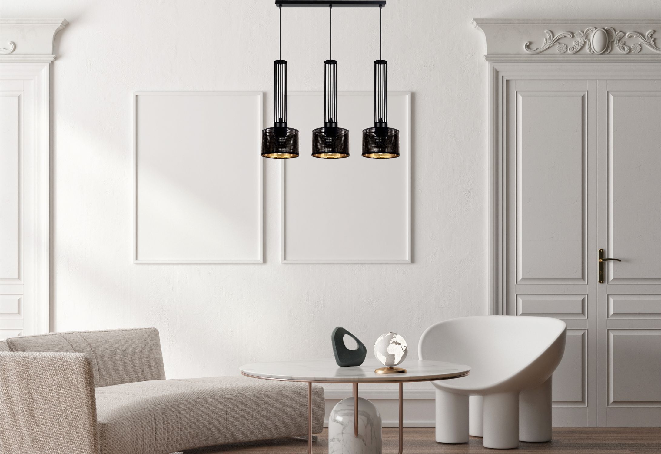 Pendelleuchte „Spider“ – Vintage Design, Verstellbar, Schwarz Mit Gold-Innenleben
