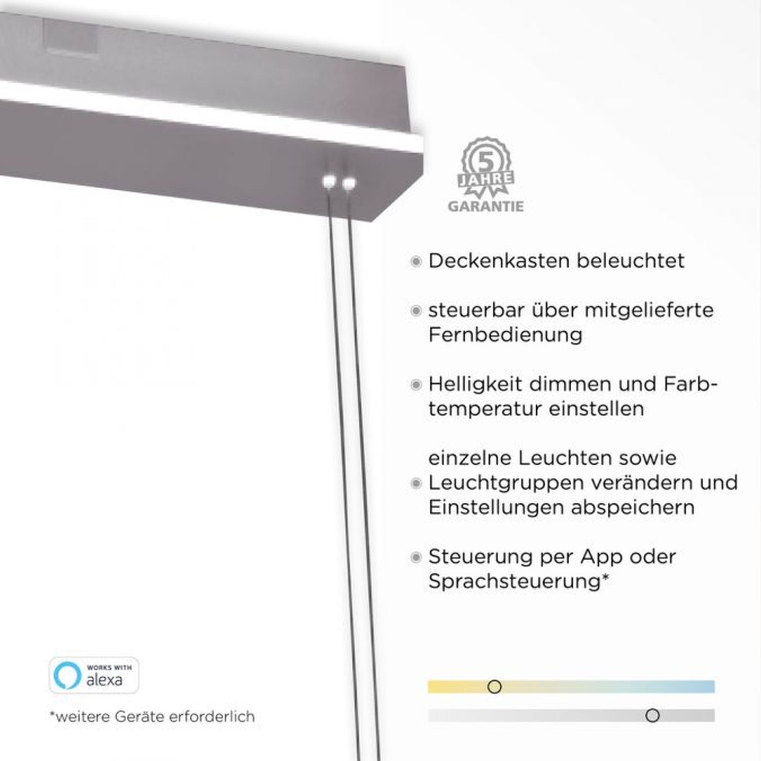 LED Hängelampe Glas in Stahl 108 cm 38 W Fernbedienung
