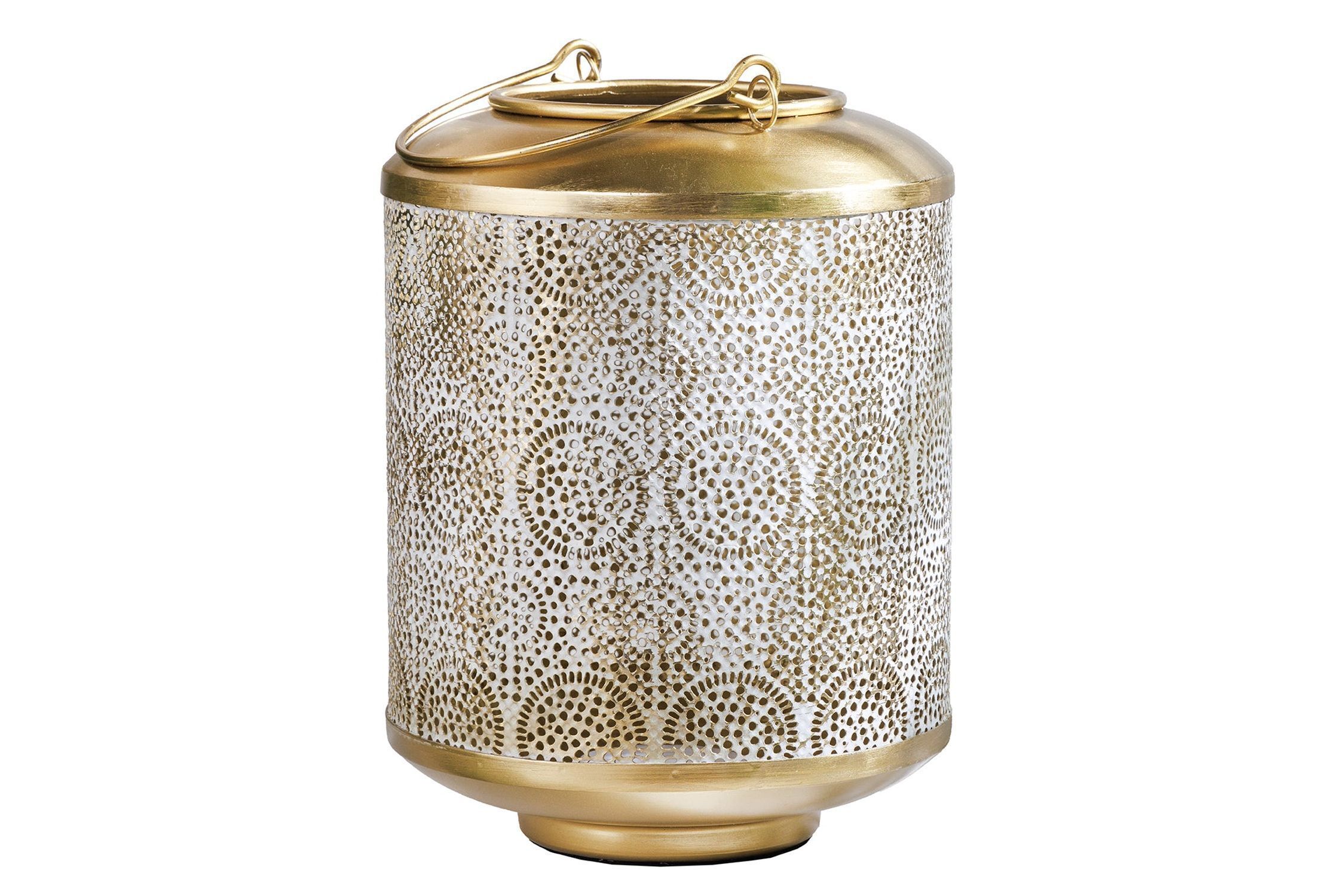 Laterne Eisen Ø 18 cm Weiß Gold Handarbeit REMUS Krug, Töpferei, Zinn, Flasche, Shaker