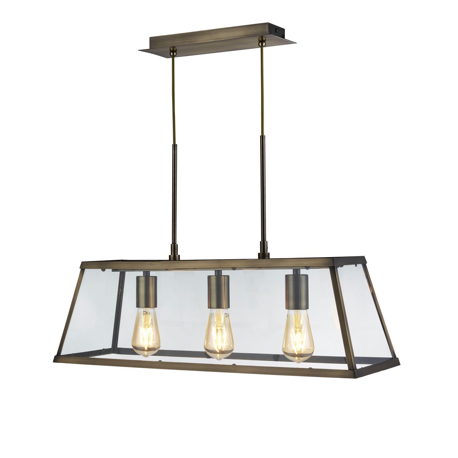Hängeleuchte Glas Metall B: 65 cm 3x E27 Messing antik