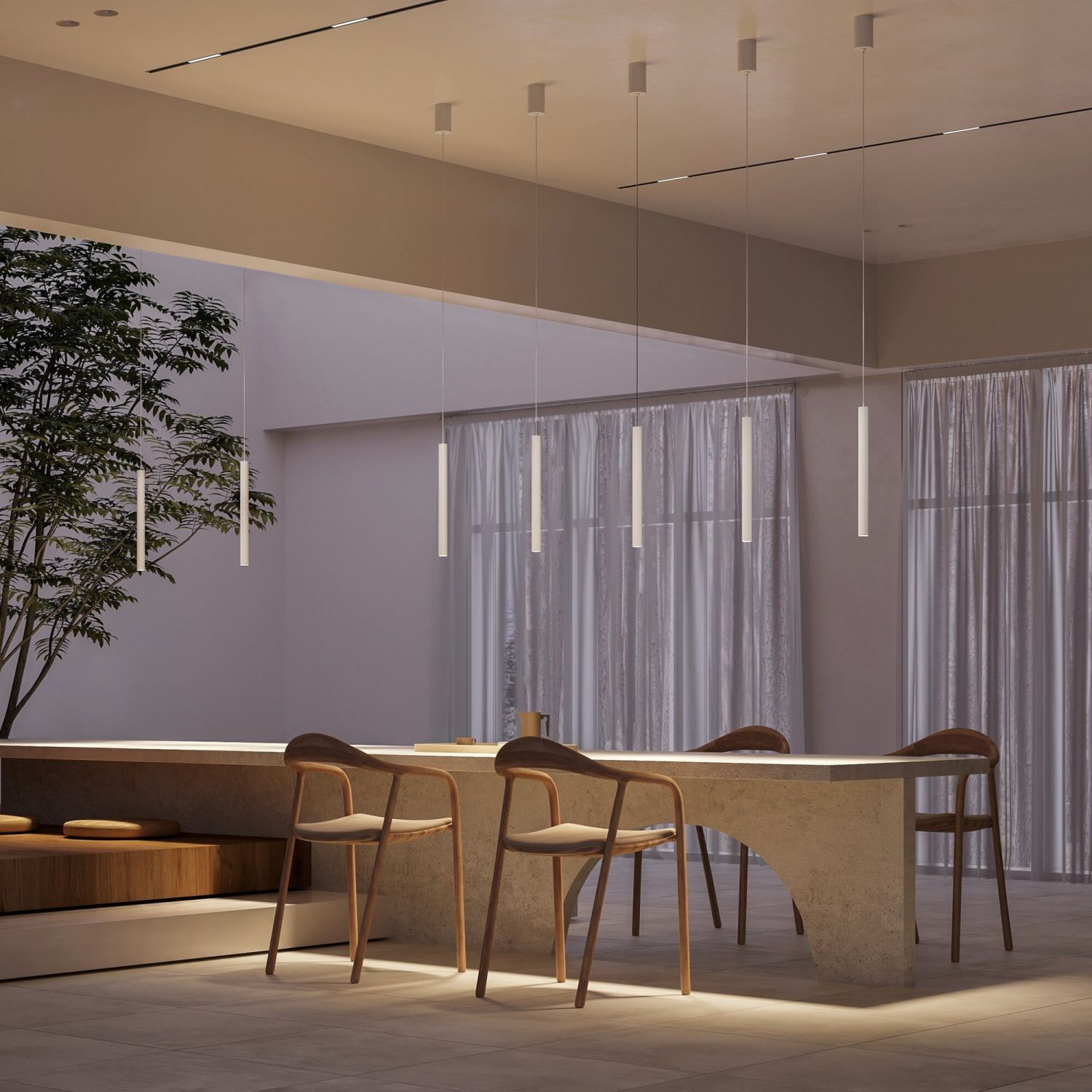 LED Hängeleuchte Aluminium neutralweiß 4000 K 500 lm Drinnen, Innenarchitektur, Foyer, Stuhl, Mobiliar