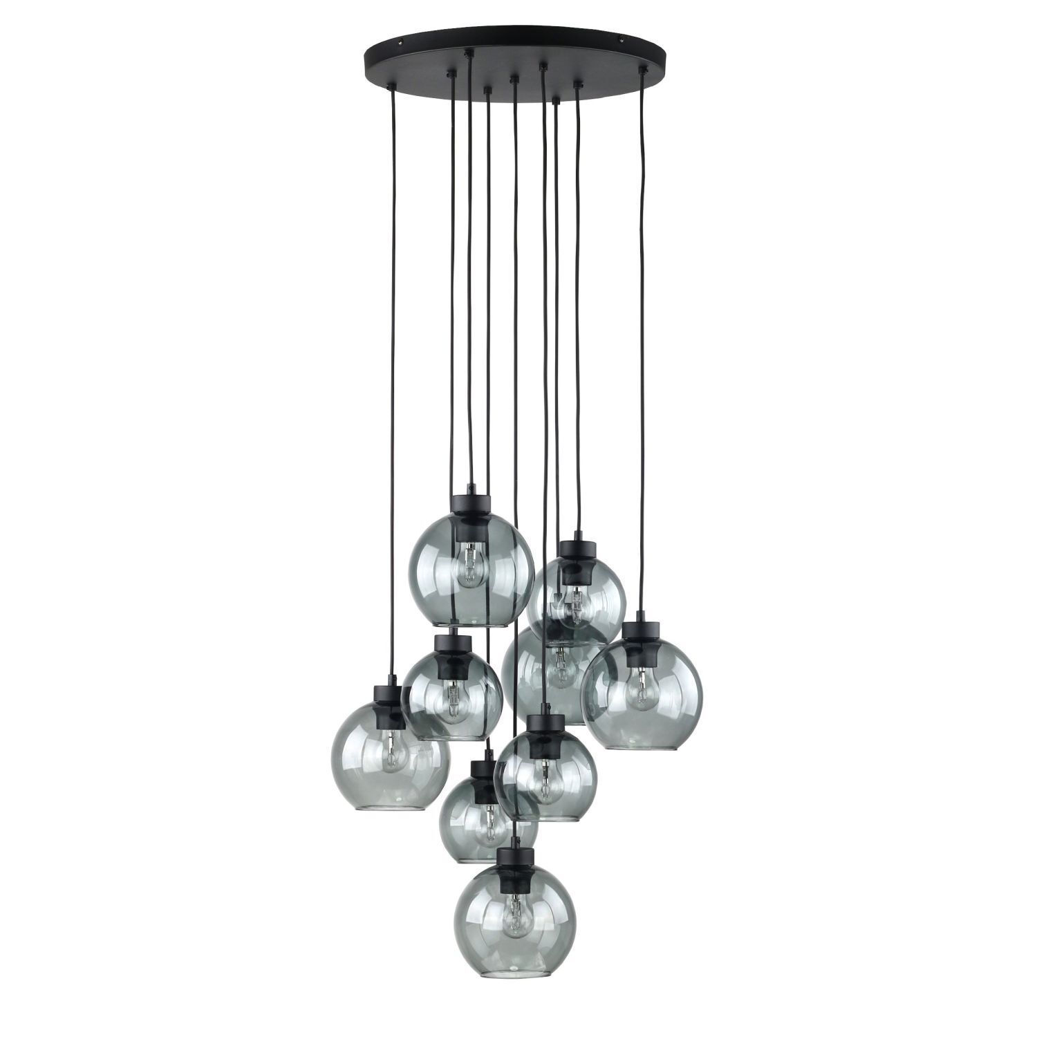 Pendelleuchte Rauchglas Metall H: max. 140 cm 9x E27 Leuchter, Lampe