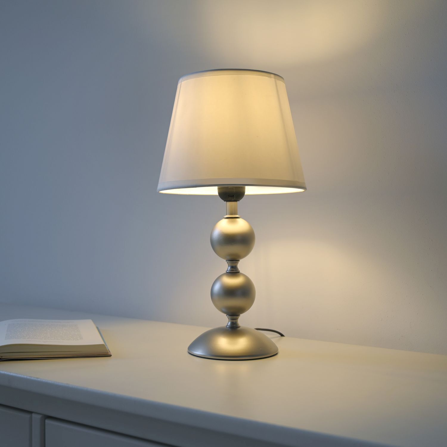 Tischlampe Stoffschirm Metall Creme Bronze 36 cm E27