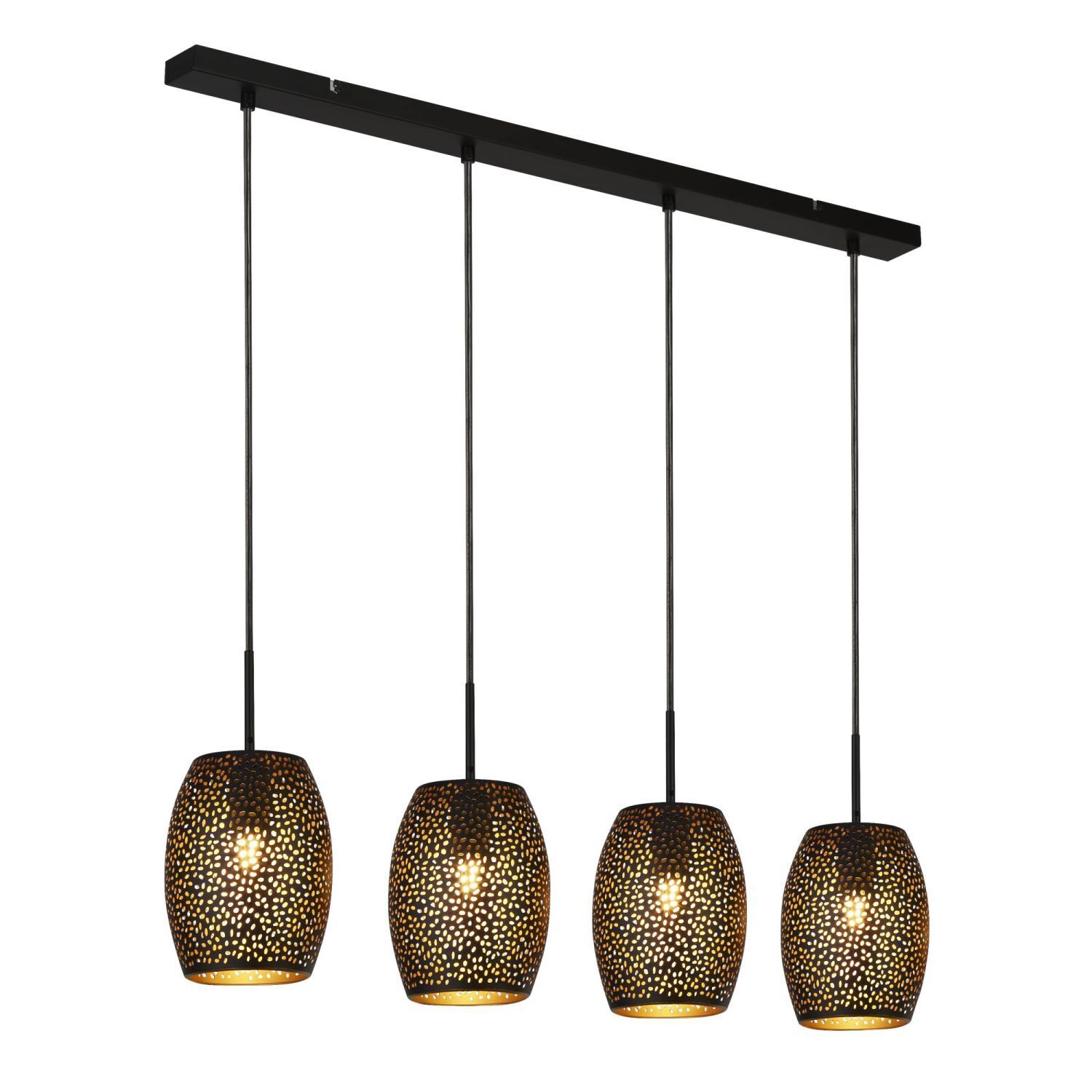 Hängelampe Metall 4-flammig Schwarz Gold B: 90 cm E27