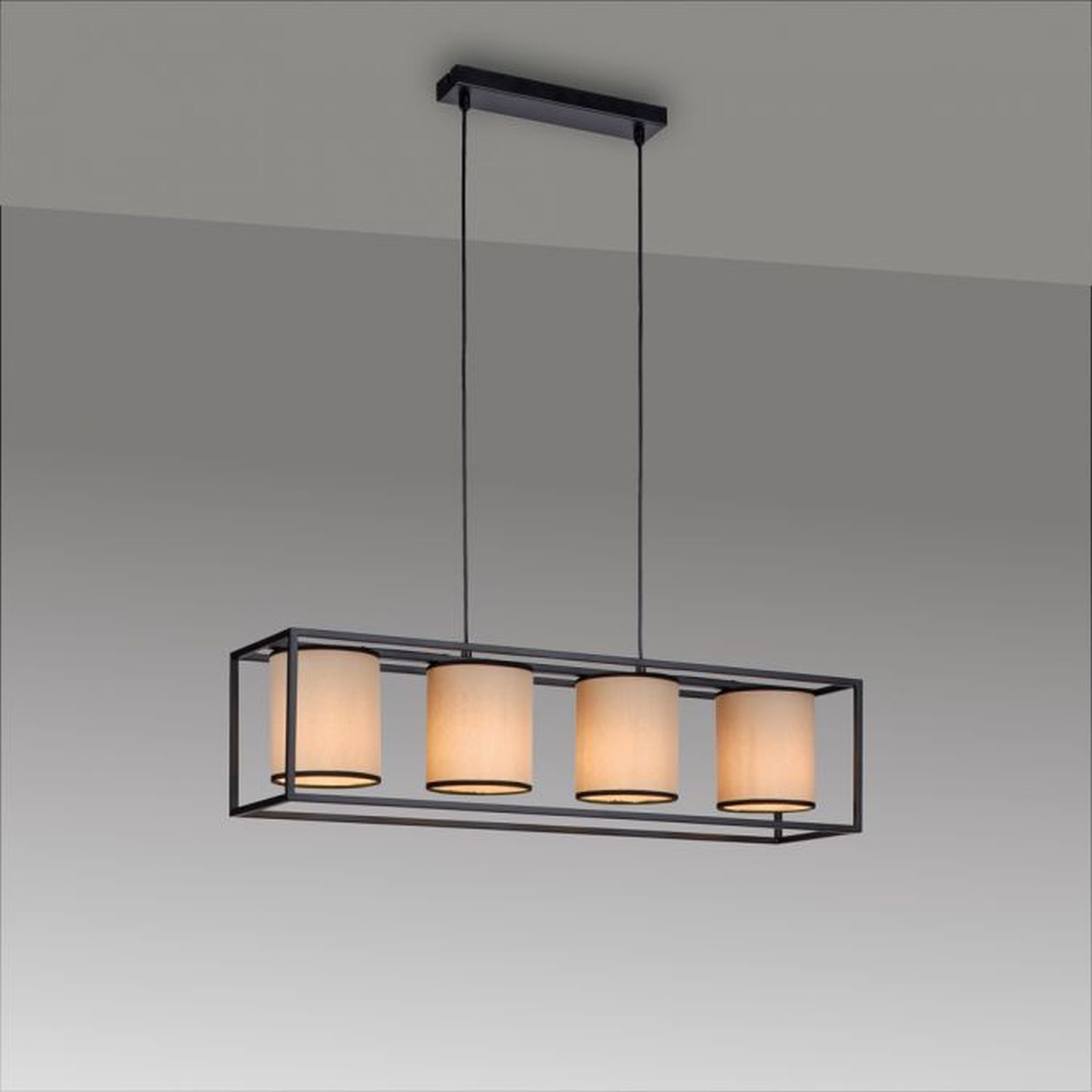 Pendelleuchte Stoff Metall Beige Schwarz E27 80 cm lang