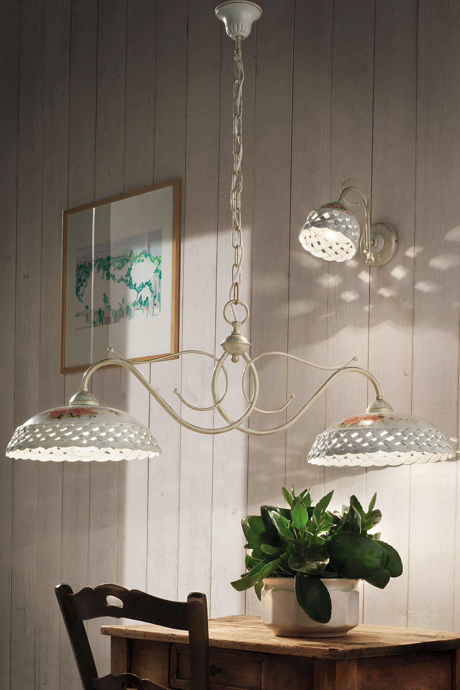 Wandlampe Metall Keramik 20 cm hoch E14 Landhausstil Drinnen, Innenarchitektur, Lampe, Pflanze