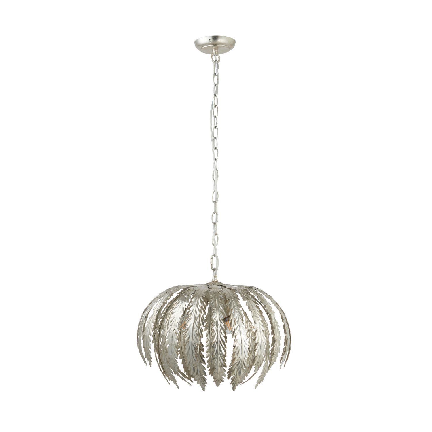 Hängeleuchte Metall Ø 45 cm rund Blattsilber 3x E14 Floral