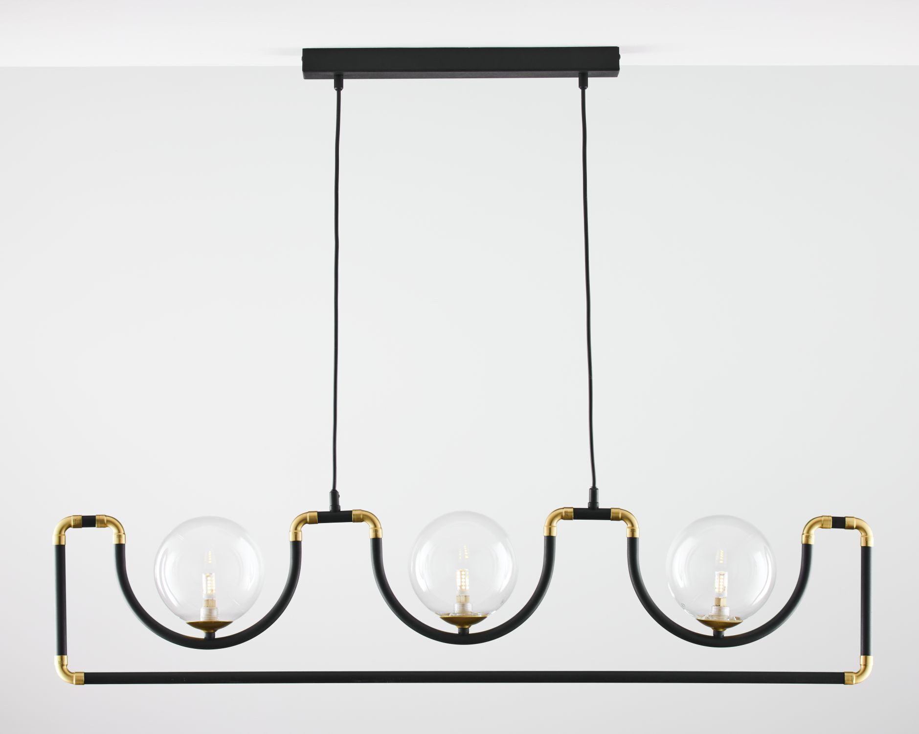 Hängelampe in Schwarz Gold Metall Glas 102 cm lang G9