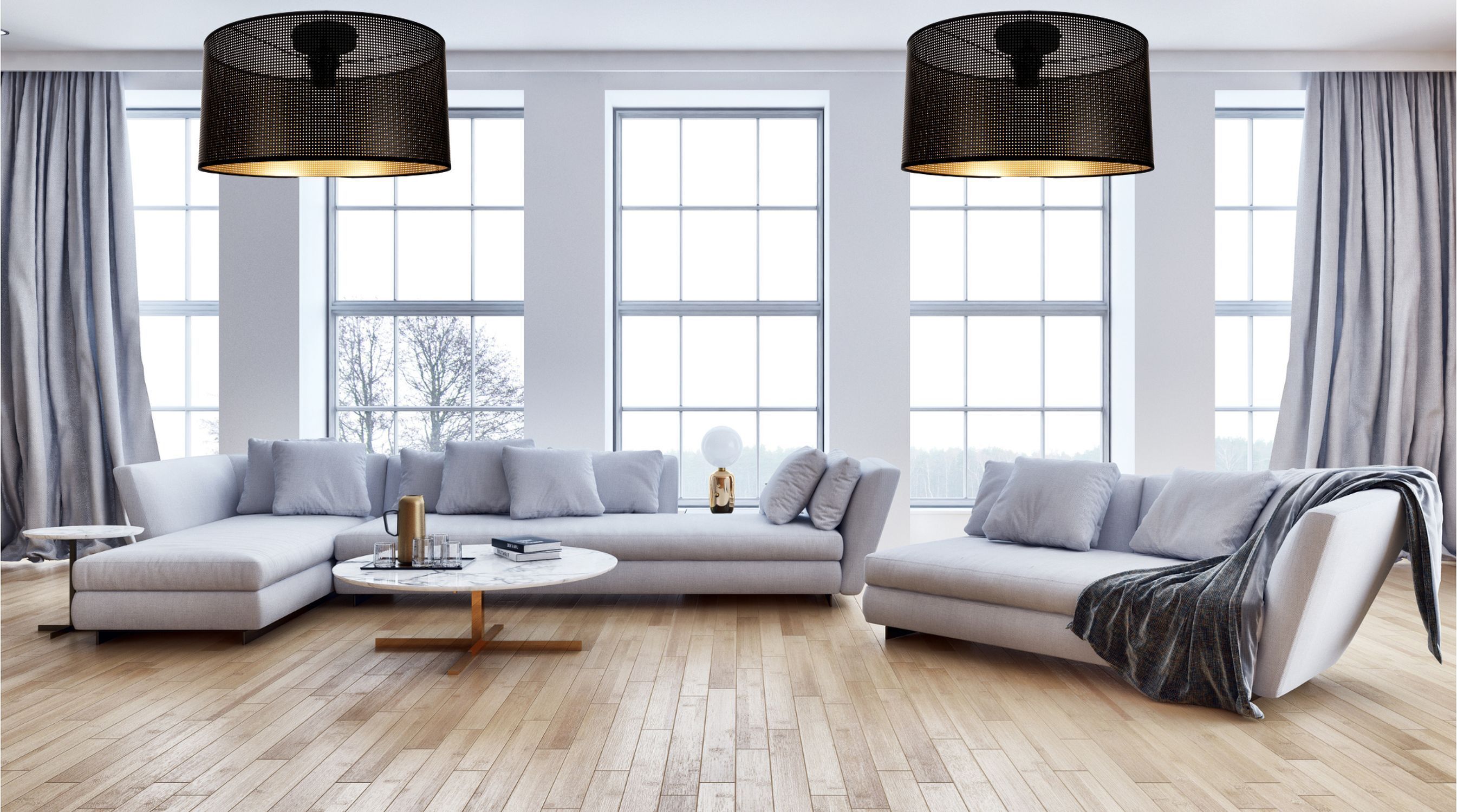 Loft Deckenleuchte Metall in Schwarz Gold E27 rund Couch, Wohnzimmer, Dekoration Ihres Zuhauses, Tabelle, Kaffeetisch