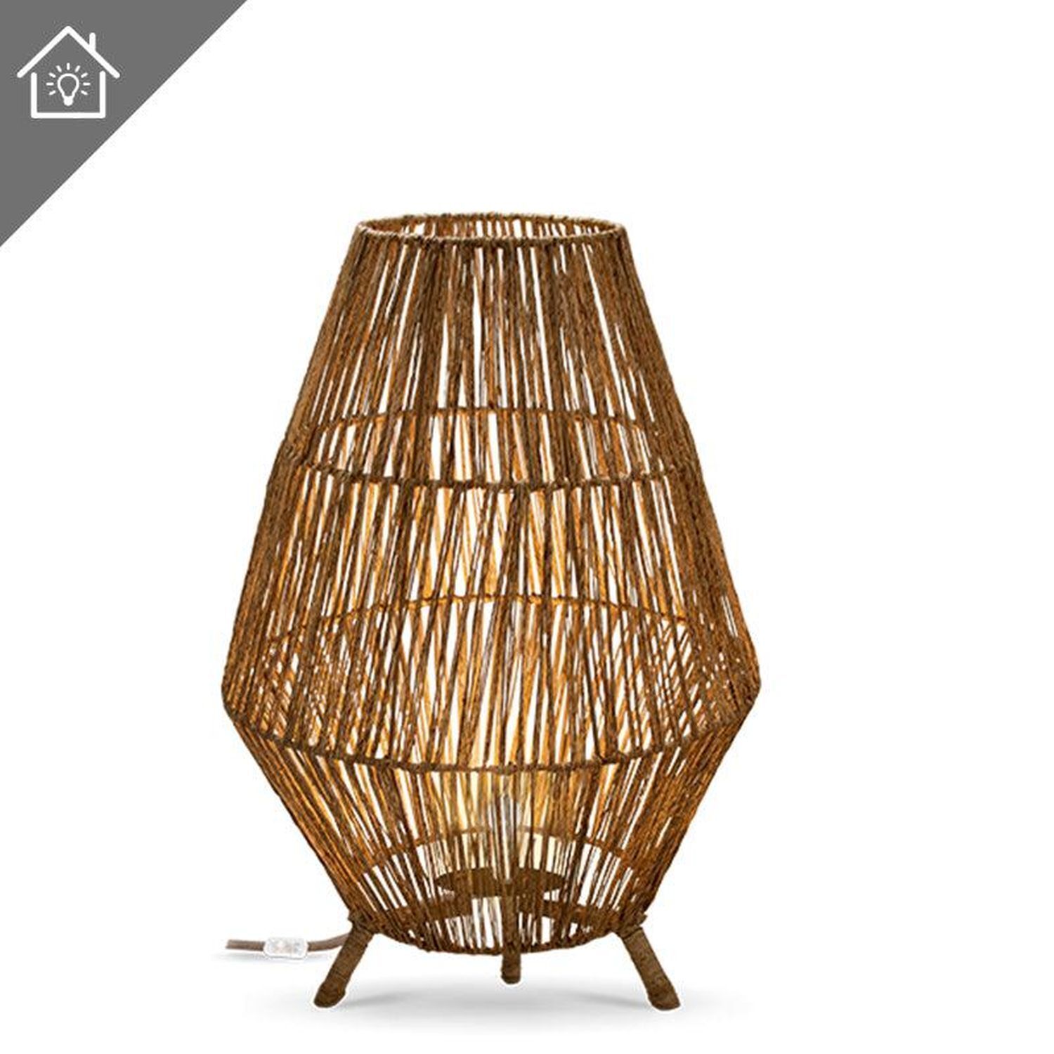 Tischleuchte Rattan H: 72 cm E27 groß Dreibein Boho