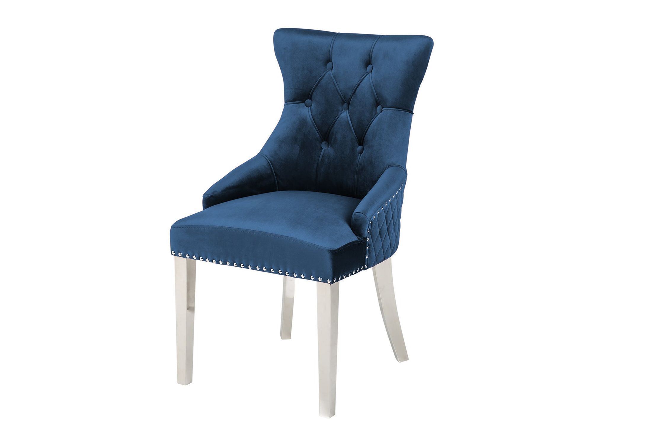Esszimmerstuhl Samt Edelstahl Chesterfield Blau Silber