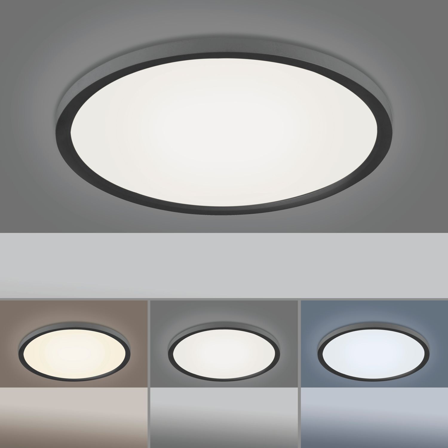 Schwarze LED Deckenlampe dimmbar Ø40 cm Fernbedienung
