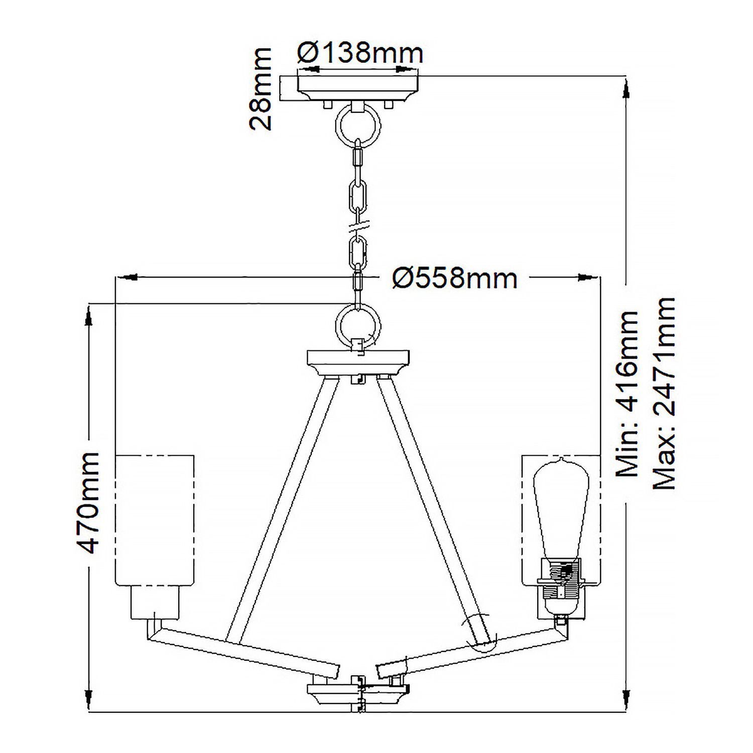 Kronleuchter Metall Glas E27 55,8 cm breit in Messing