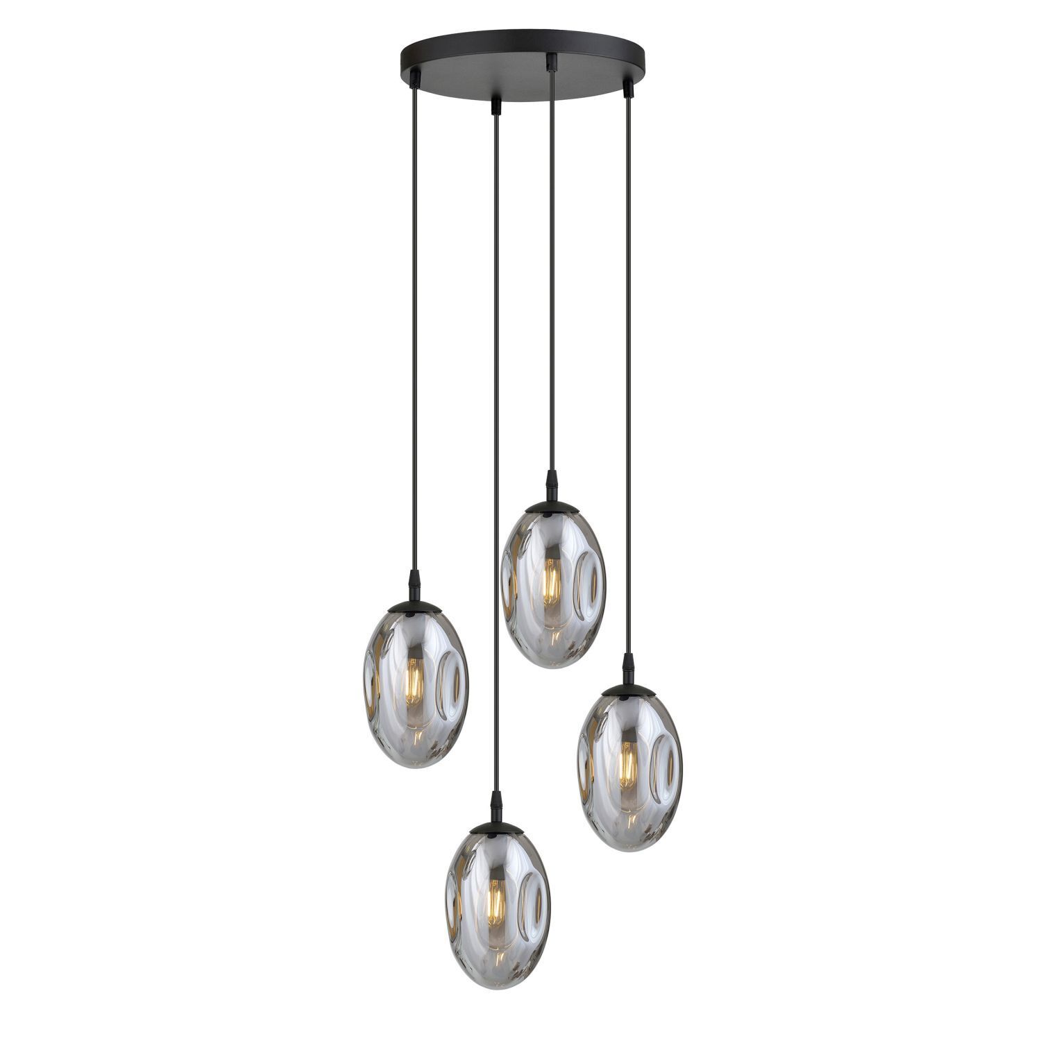 Pendelleuchte Schwarz Grau 4-flammig E14 Rauchglas