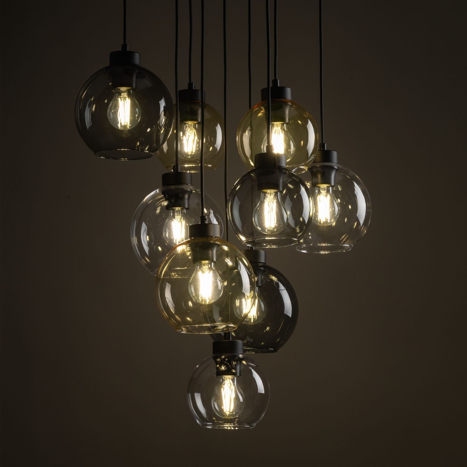 Pendelleuchte Rauchglas H: max. 140 cm verstellbar 9x E27 Leuchter, Lampe, Licht, Leuchte